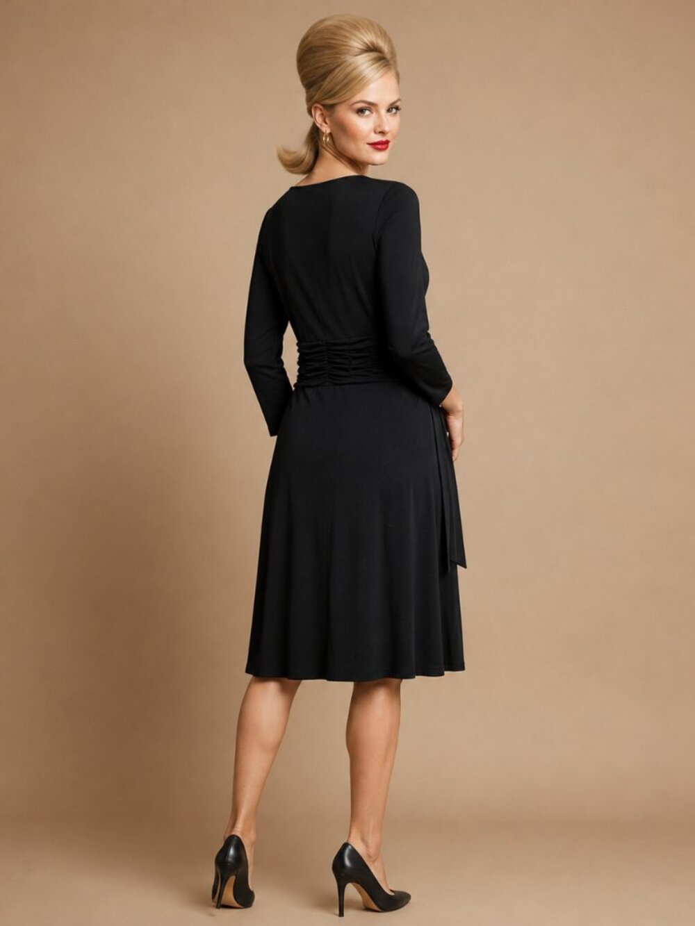 Kasper Black Belted Shirt Dress Short Sleeve Button Front Size XL Ruched Bodycon - Picture 3 of 10